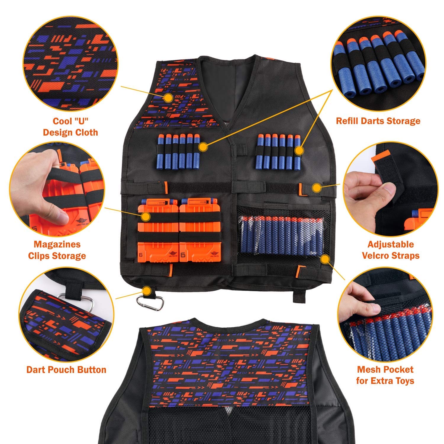 PATPAT Tactical Vest Kit for Kids, Nerf Gun Gear for Boys Girls, Nerf Guns Toys for 6 Years Boys Birthday Christmas Gifts for Kids -Orange