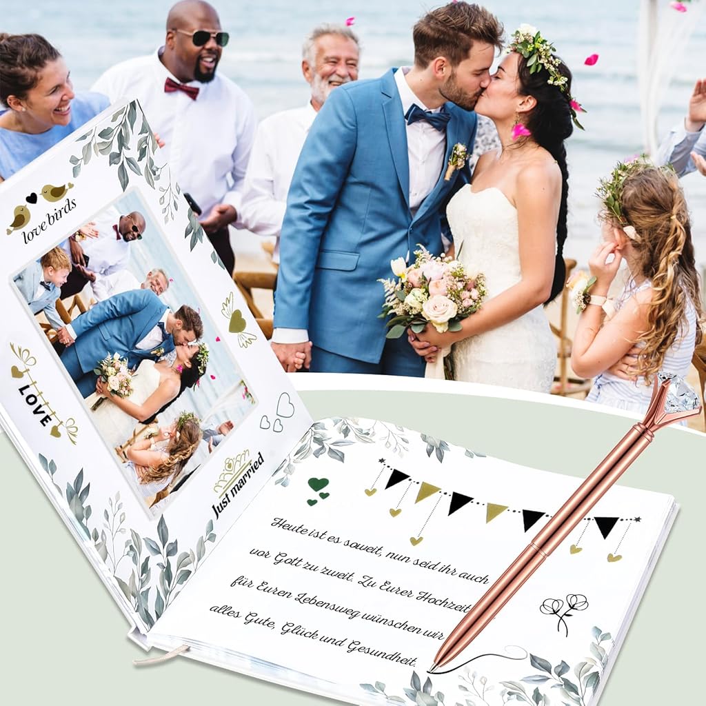 Climberty® Guest Book Romantic Hard Cover Guest Registry Book for Wedding Guest's Messages Keepsake with Decorative Stickers & Pen Guest Book for Wedding, Birthday, Events, Anniversary