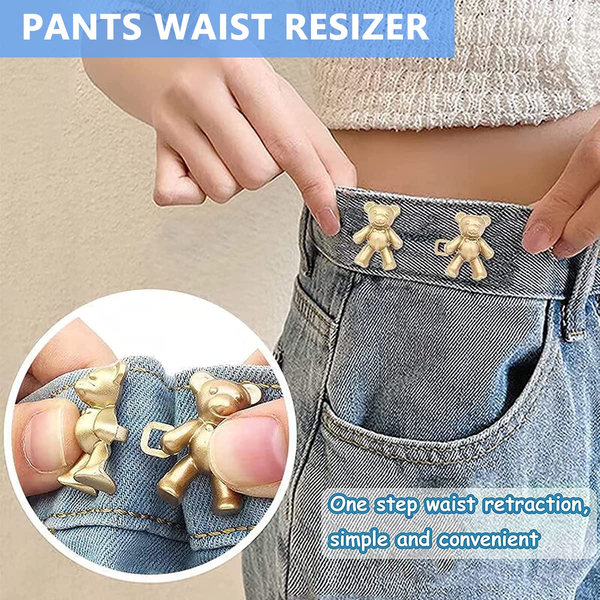 SANNIDHI 8 Pairs Detachable Jeans Button Cute Bear Button Pins for Jeans, No Sew Instant Adjustable Waist Buckle Loose Jeans Waist Adjuster Tightener for Skirt Pants