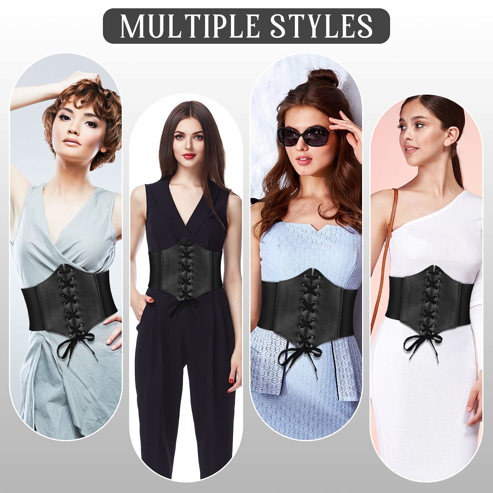 ZIBUYU Corset Tops for Women Lace-up Cinch Belt Tied Corset Elastic Waist Belt Corset Belt for Supportive Corset Top