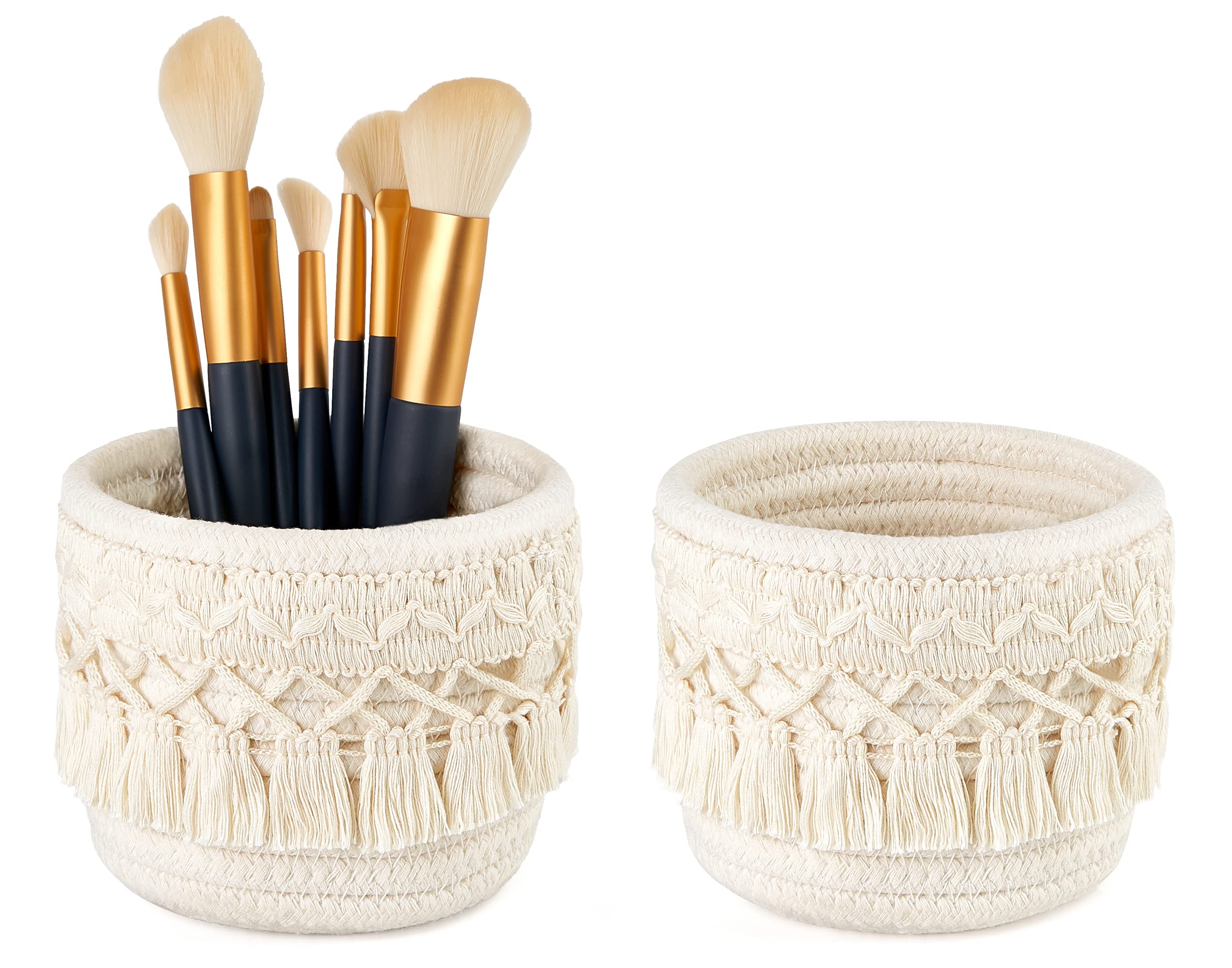 MAYCREATE Desk Organizer Holder 3.9 Inches Makeup Brush Holder Organizer Holder Cotton Rope Tassels Pen Holder Dresser Table Organizer School Office Stationeries Storage Organizer Makeup Organizer