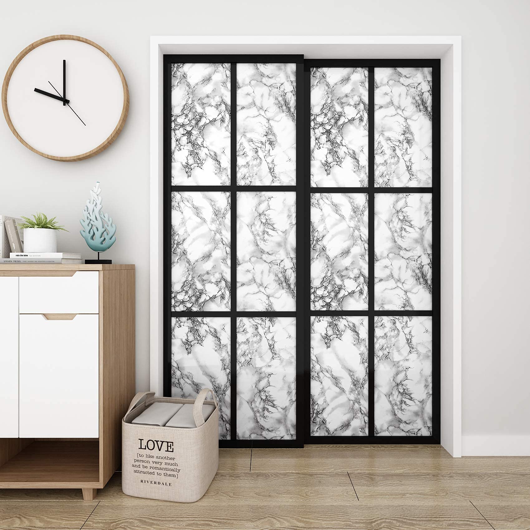 HASTHIP 60CM X 300CM Kitchen Wallpaper, Oil Stain Proof Waterproof Self-Adhesive Wall Stickers, Peel and Stick Wallpaper Marble Contact Paper for Kitchen Furniture, Walls, Table top, Floor (Black)