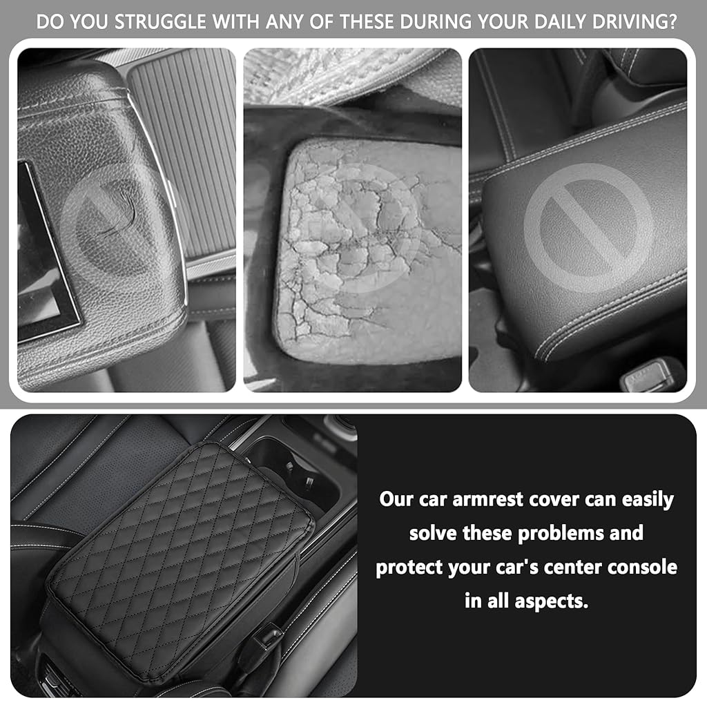 STHIRA® 3 Pack Center Console Armrest for Car Premium Pu Leather Ergonomic Comfort Car Arm Rest with 2 Mobile Pockets Easy Install Stylish Stitching Car Hand Rest Universal Fit for Suv Truck Car
