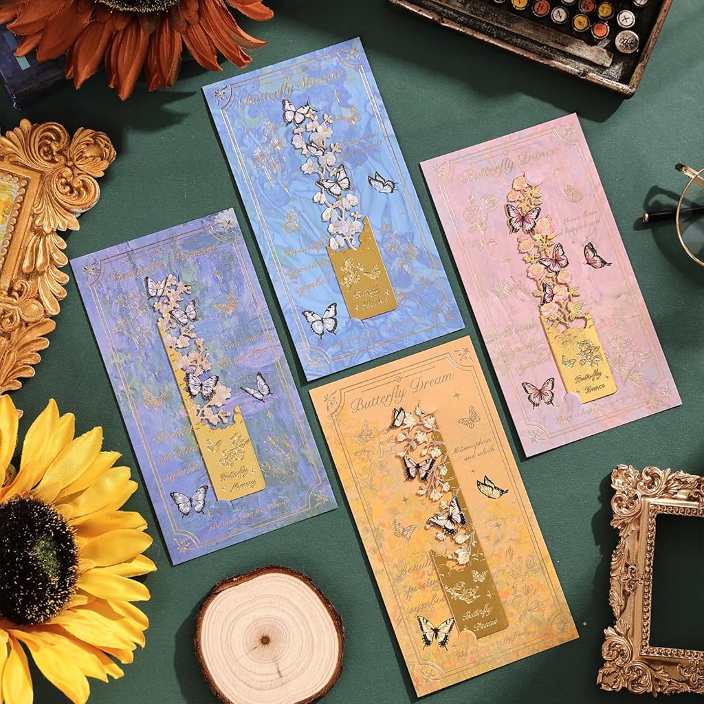 OFIFO® Floral Butterfly Metal Bookmark Set - 4 Durable Reading Markers for Book Lovers, Students & Readers of All Ages, Thoughtful Gift for Literary Enthusiasts