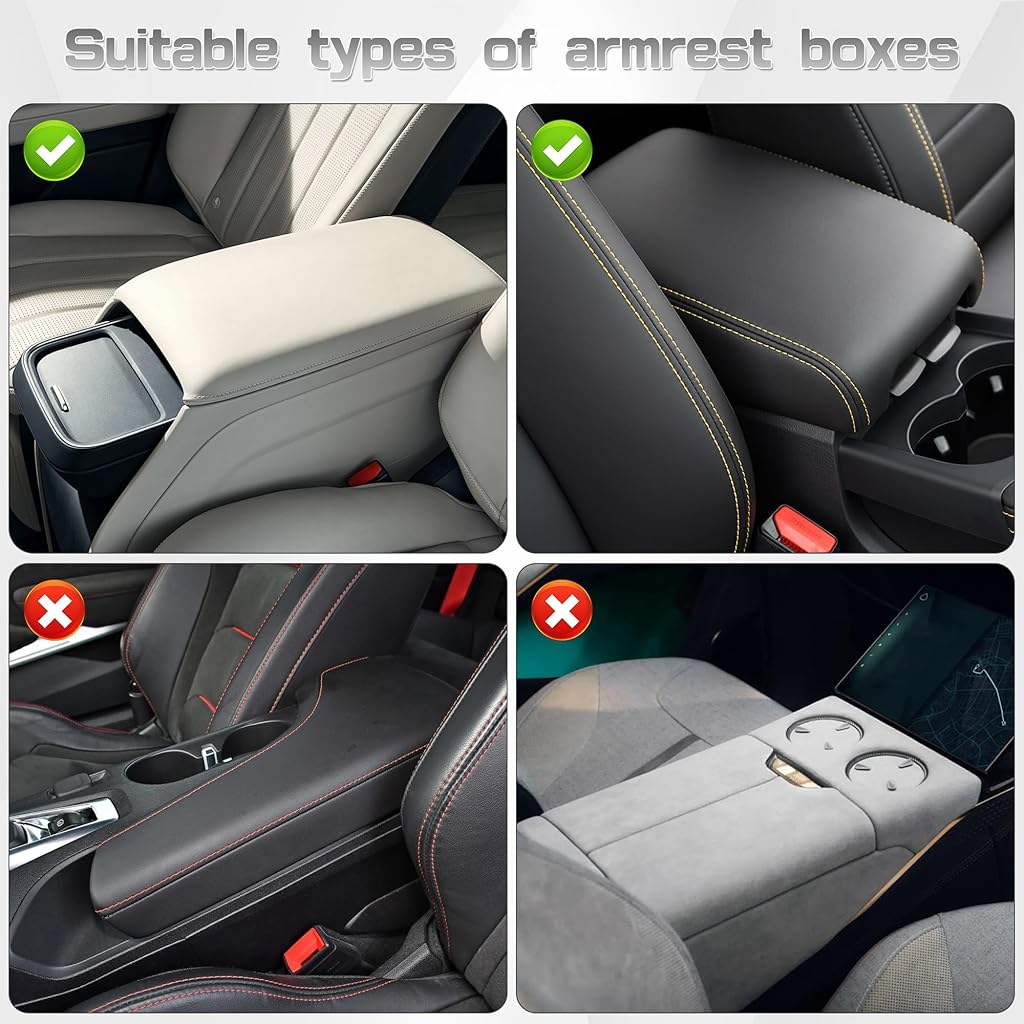 STHIRA® Car Armrest for Center Console Memory Foam Padded Car Armrest Multifunctional Car Armrest Organizer with Dual Cup Holder & Side Mesh Pockets Hook and Loop Closure Car Armrest
