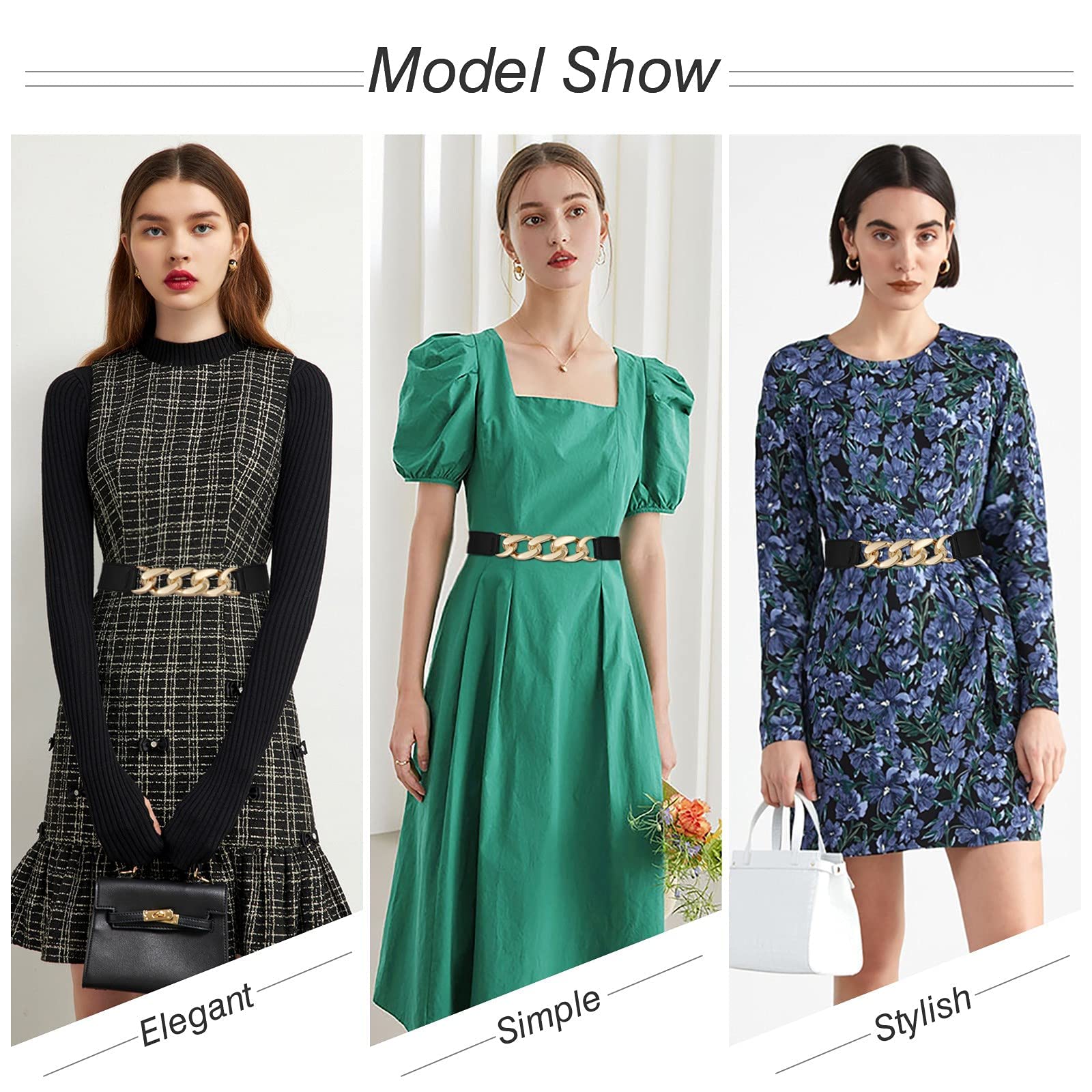 PALAY Fashion Women Wide Elastic Belt For Dress Ladies Stretchy Belt with Interlocking Buckle-Golden(length 60-80cm