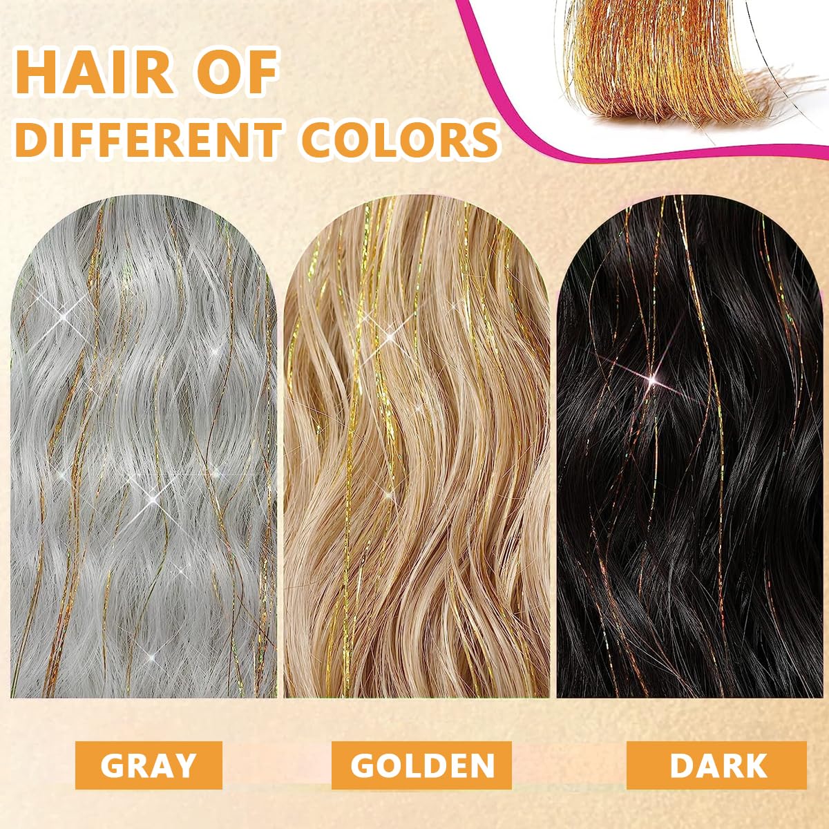 MAYCREATE 6pcs Hair Tinsel Extensions, Brown Glitter Tinsel Strands, 20.5 inch Clip-on Shiny Tinsel Hair Extension, Heat Resistant Fairy Hair Glitter Kit for Women Girls Halloween Cosplay Party