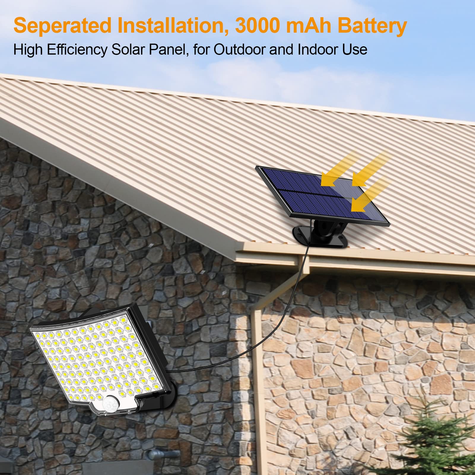 ELEPHANTBOAT 106 LED Motion Sensor Solar Light Outdoor Waterproof IP65, Solar Led Light for Outdoor with Remote Control, Solar Lights 120° Lightin Angle Solar Wall Lights with 5 m Cable