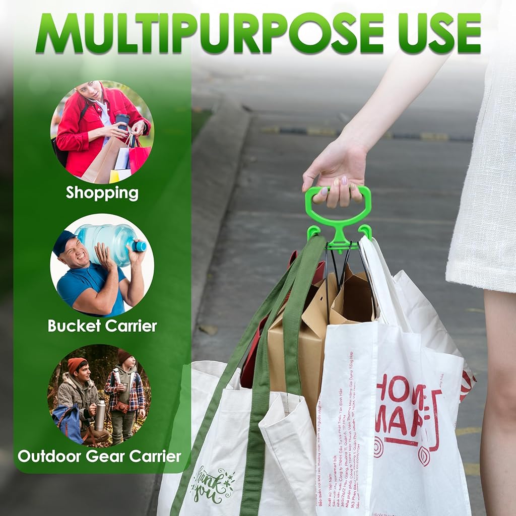 HASTHIP® Carry Bags Carrier Handle - 2 Pack Heavy Duty Holder for Shopping, Buckets & More | Comfortable Grip, Holds 100lbs – Reusable & Easy to Carry-Green