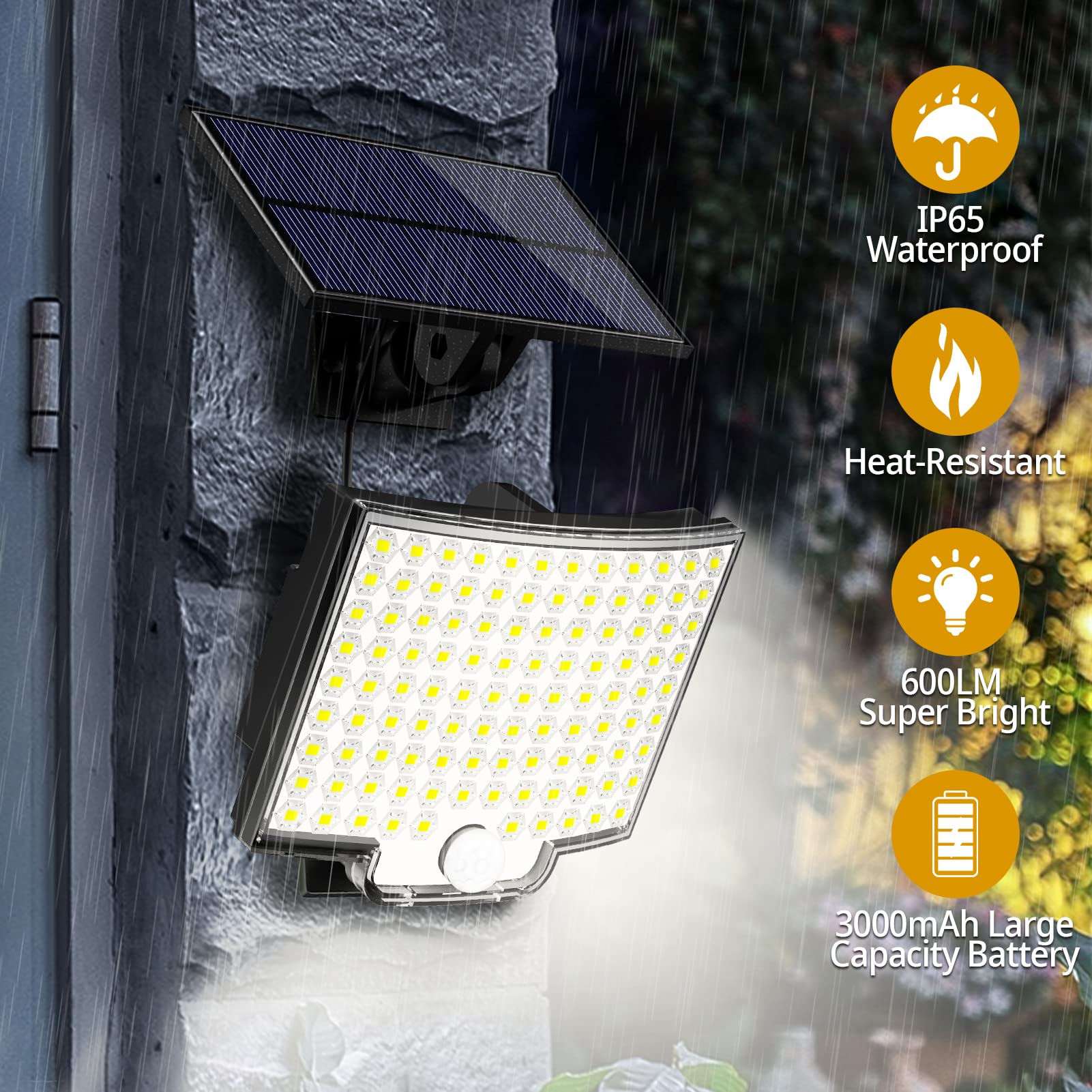 ELEPHANTBOAT 106 LED Motion Sensor Solar Light Outdoor Waterproof IP65, Solar Led Light for Outdoor with Remote Control, Solar Lights 120° Lightin Angle Solar Wall Lights with 5 m Cable
