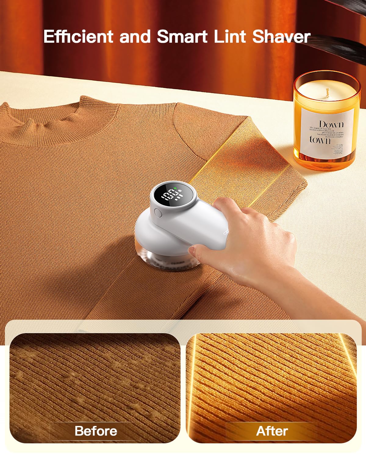 PATPAT Lint Remover For Clothes, USB Rechargeable Fabric Shaver Lint Remover With 3 Speeds LED Display & Button Control, Portable 130ml Storage Bin Lint Remover For Clothes Blankets Sweater Curtains