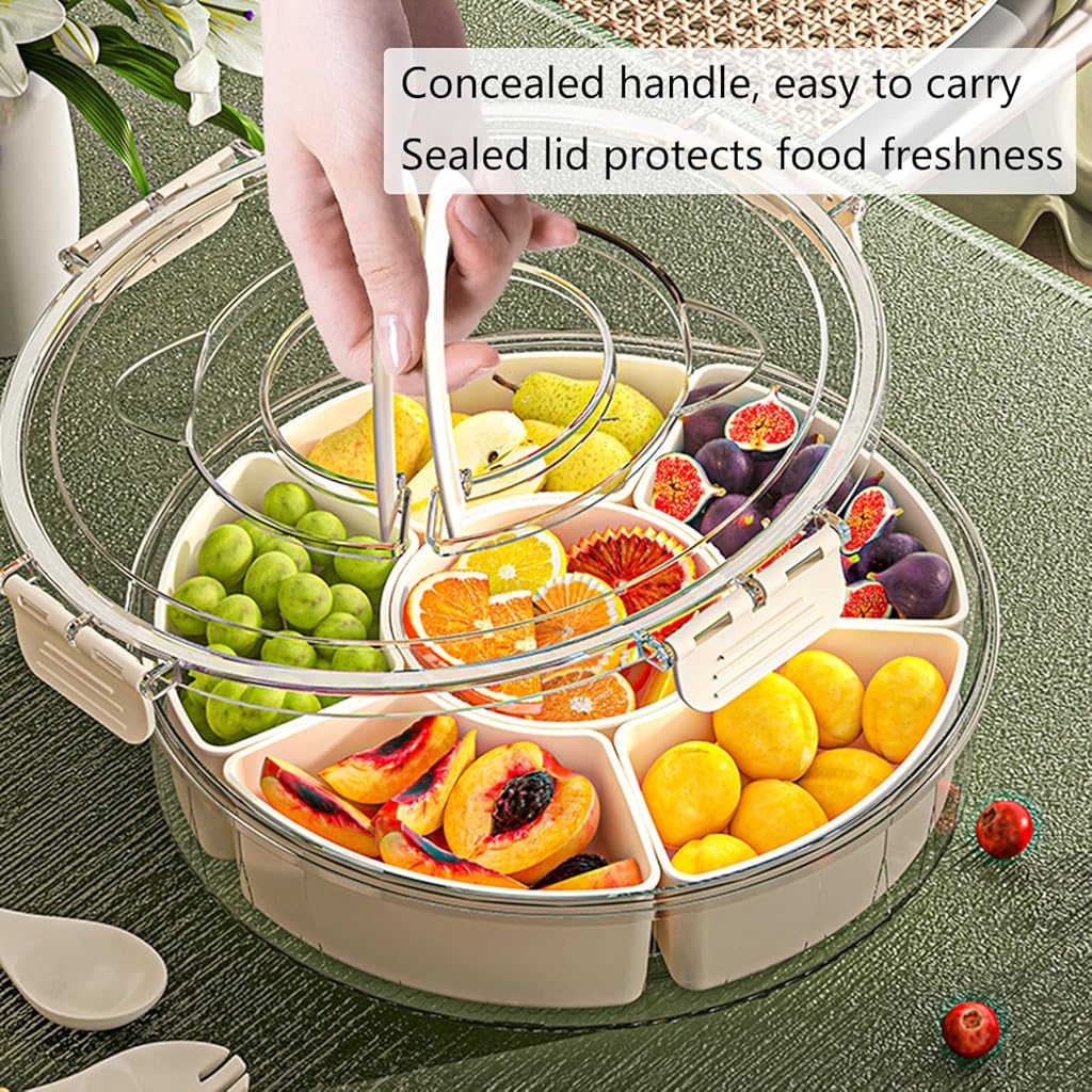 Supvox® upvox Split Tray Fruit Snack Box with Lid and Handle, Gray White in Color