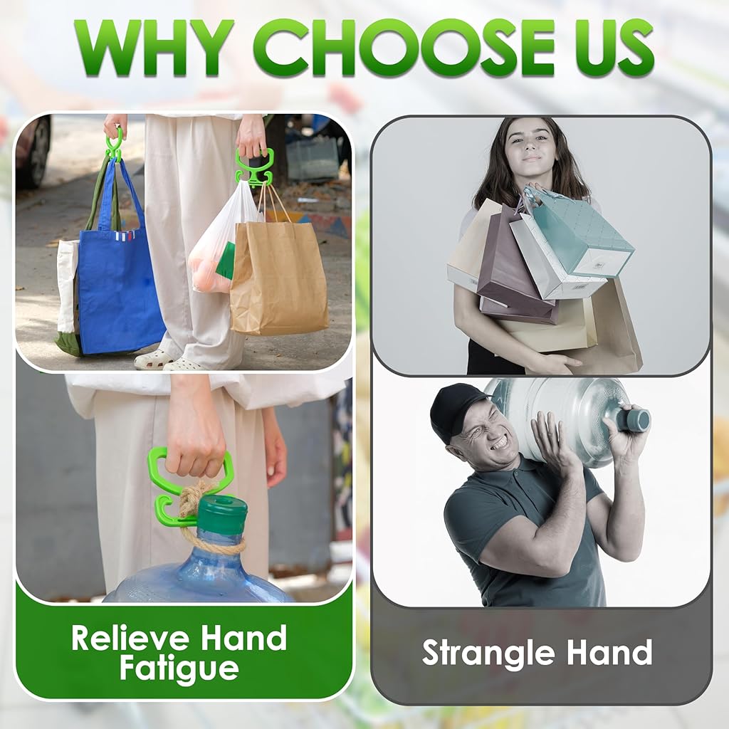 HASTHIP® Carry Bags Carrier Handle - 2 Pack Heavy Duty Holder for Shopping, Buckets & More | Comfortable Grip, Holds 100lbs – Reusable & Easy to Carry-Green