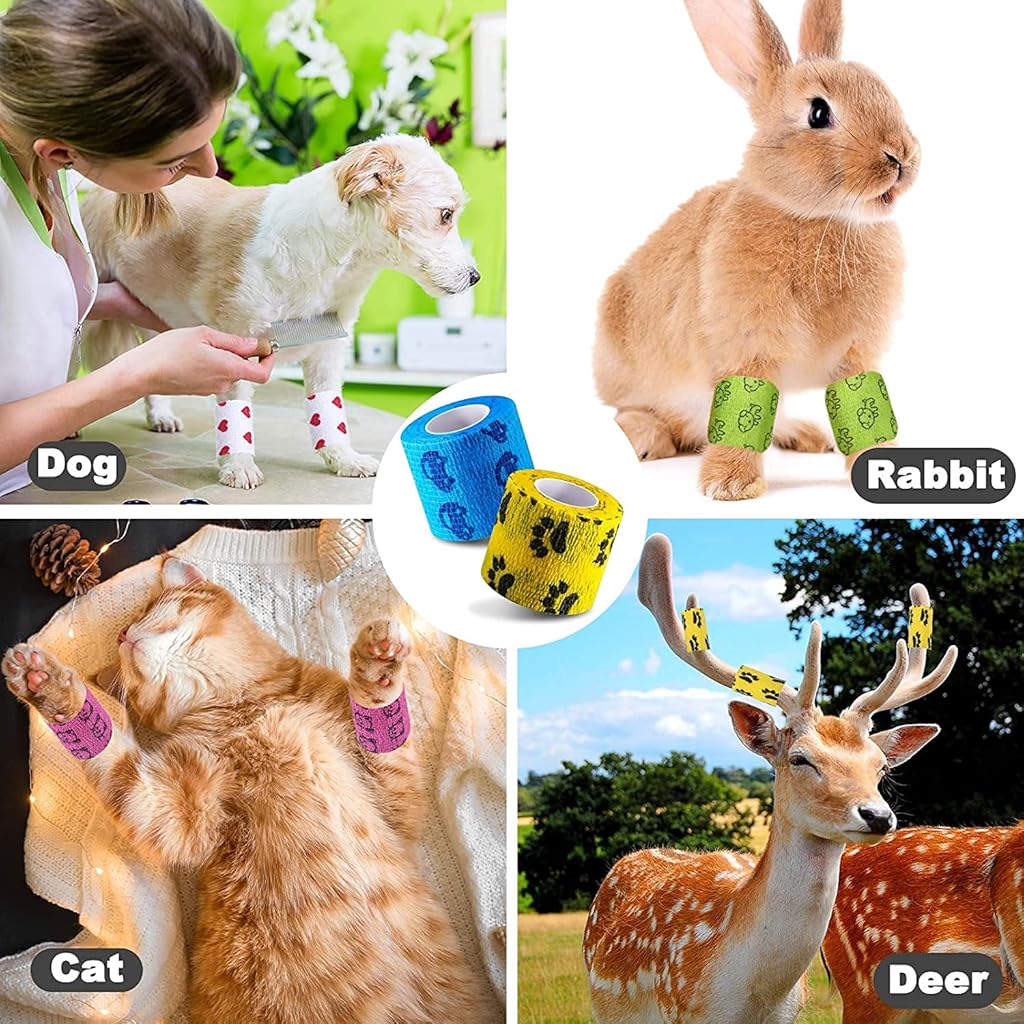 Qpets® Kinesiology Tape for Physiotherapy, Stmandy Vet Tape wrap, wrap Bandage, Adhesive wrap Bandage for The Person or The Pets (Cat, Dogs and Other Animal) who was injure or Have Wound