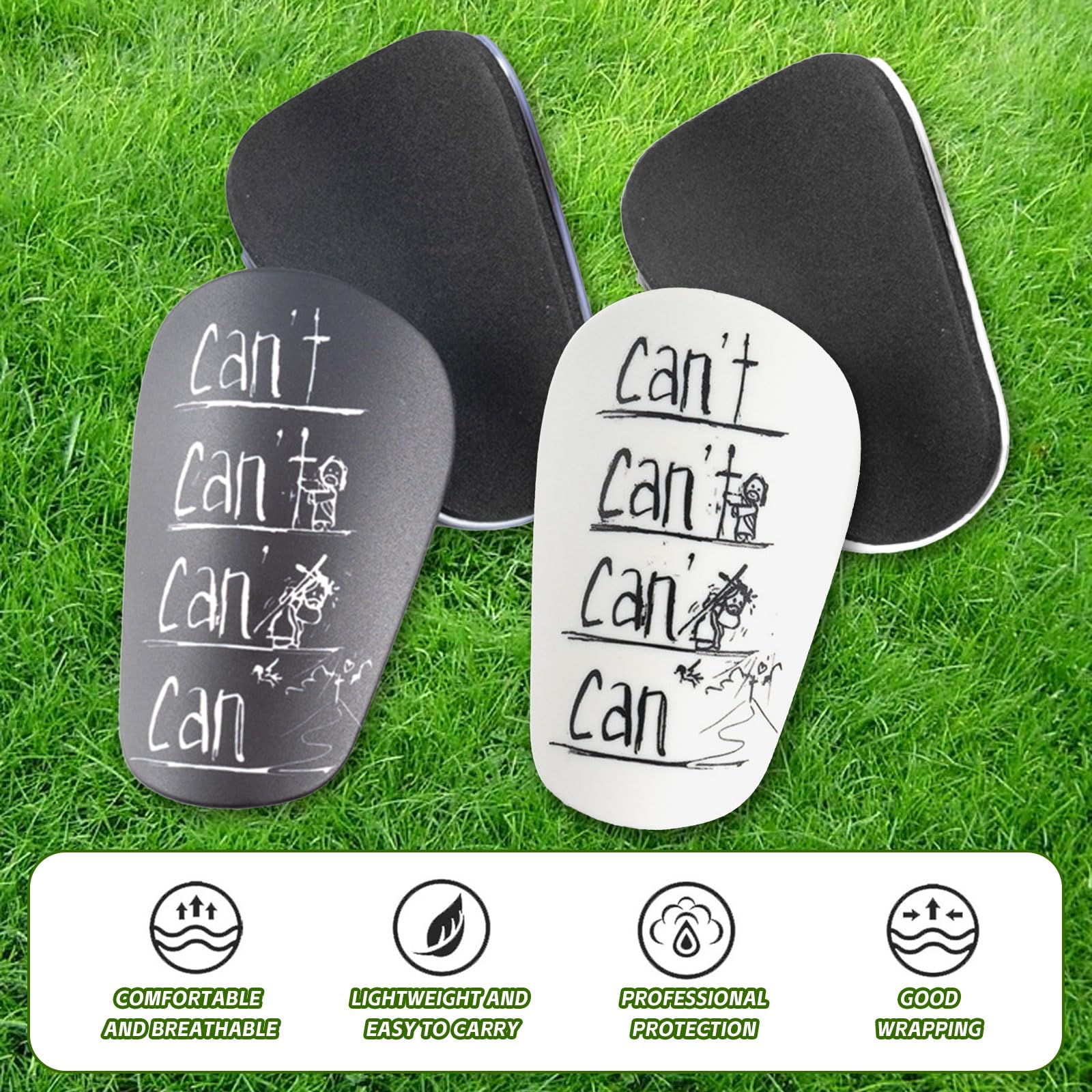 Proberos 4Pcs Graffiti Shin Guards for Teens & Adults Black and White Creative Graffiti Shin Guards EVA Cushioning Pad Anti-Impact Protective Shin Guardsfor Soccer, Rugby, Hockey, S, 6x10cm