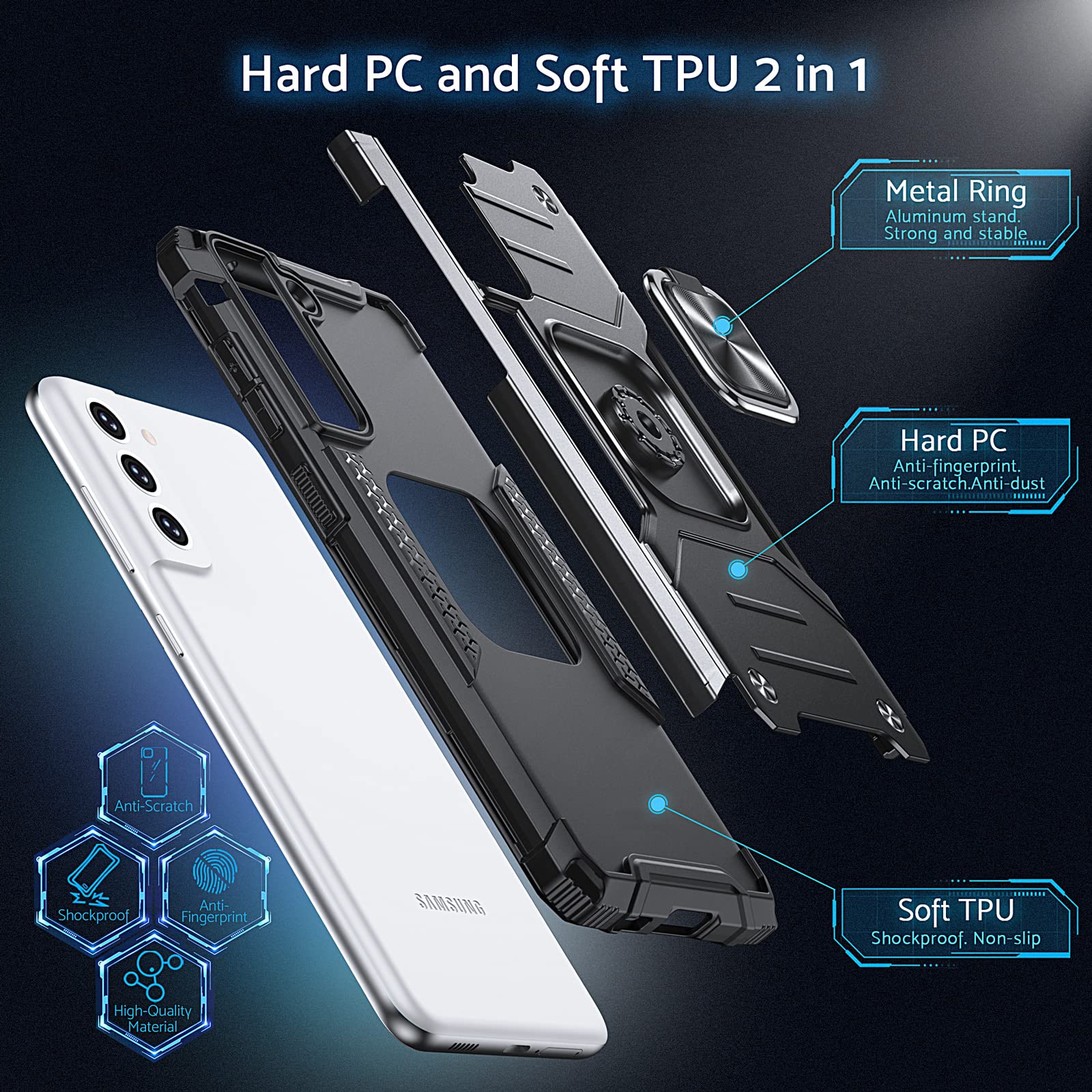 ZORBES Samsung Galaxy S21 FE 5G Case, with Rotatable Phone Ring Buckle and Magnetic Design, TPU Shockproof Protective Phone Case Phone Cover for Samsung Galaxy S21 FE