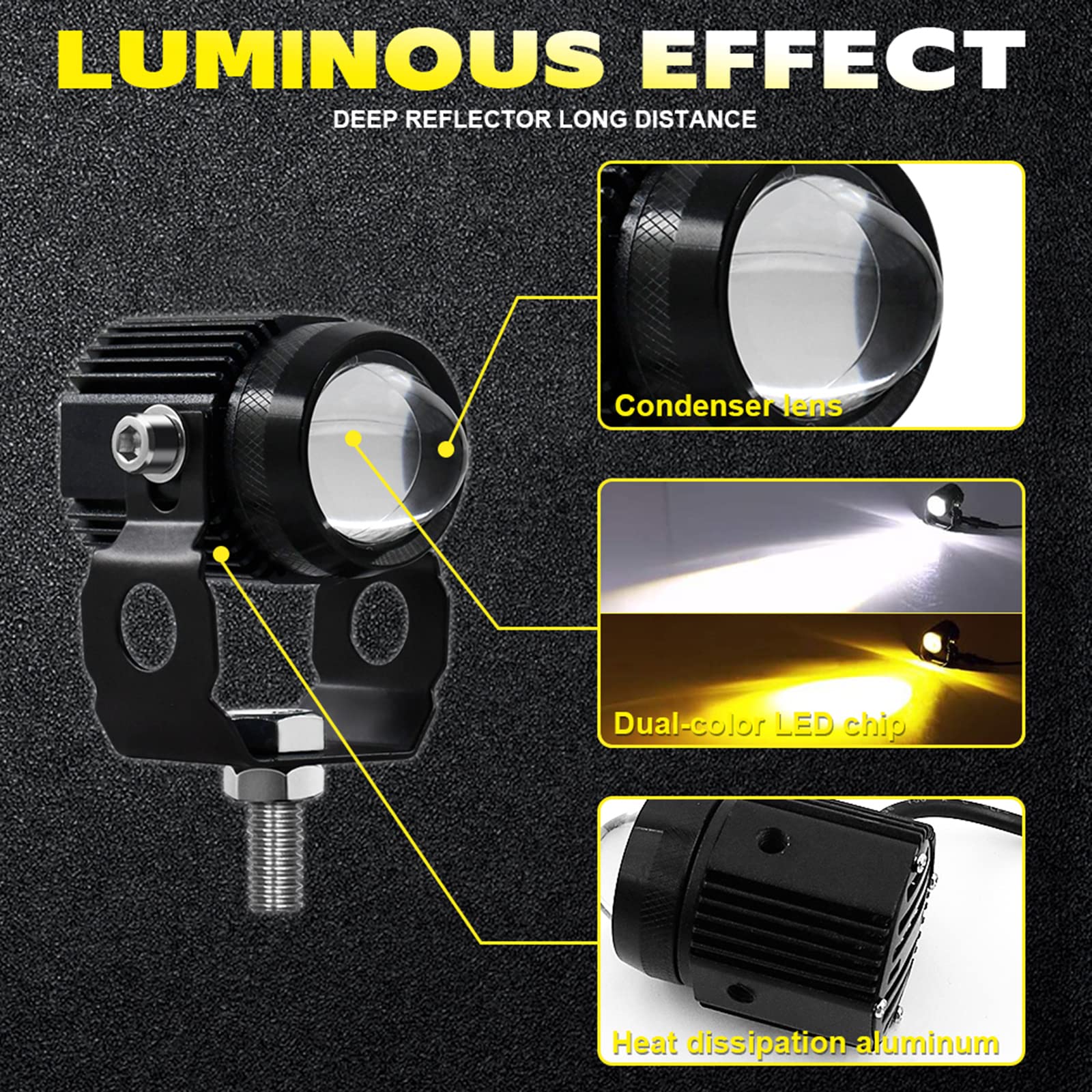 STHIRA 2Pcs Fog Lights for Motorbike, Fog Light for Motorcycle, 6000LM LED Fog Lights 60W Amber White Headlight for 12V/24V Car Fog Light Fog Driving Lights 1.3