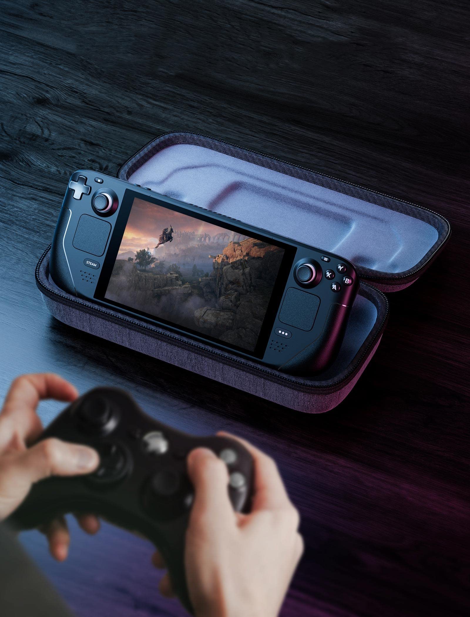 ZORBES Premium EVA Steam Deck Case with Large Storage Travel-Friendly Protective Carry Case Featuring Handheld/Fixed Modes, Soft Fleece Interior, Compatible with Steam Deck Accessories