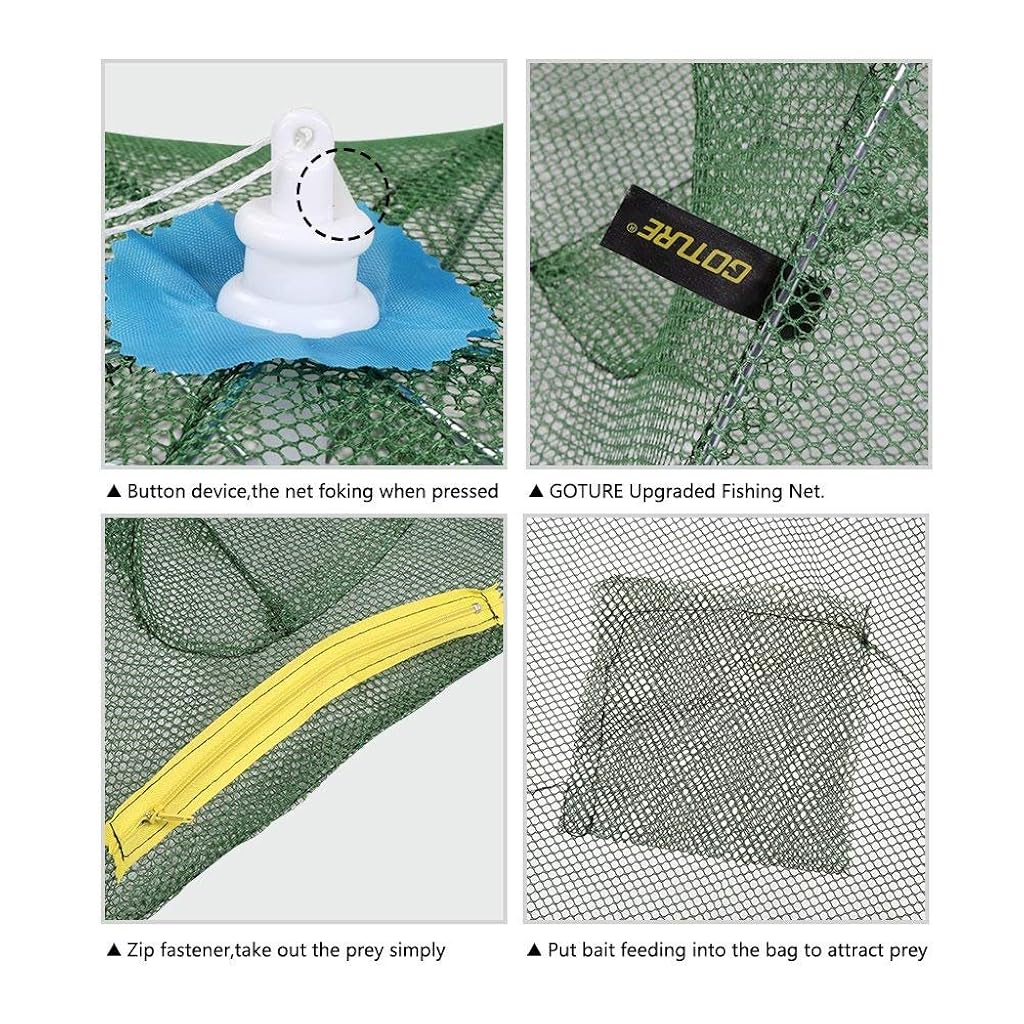 Proberos® 16 Holes Folded Fishing Net with Buoy Ring 6m Rope, Fishing Trap for Catching Crab Shrimp Lobster Crayfish Crab Mesh Trap Fishing Net for River