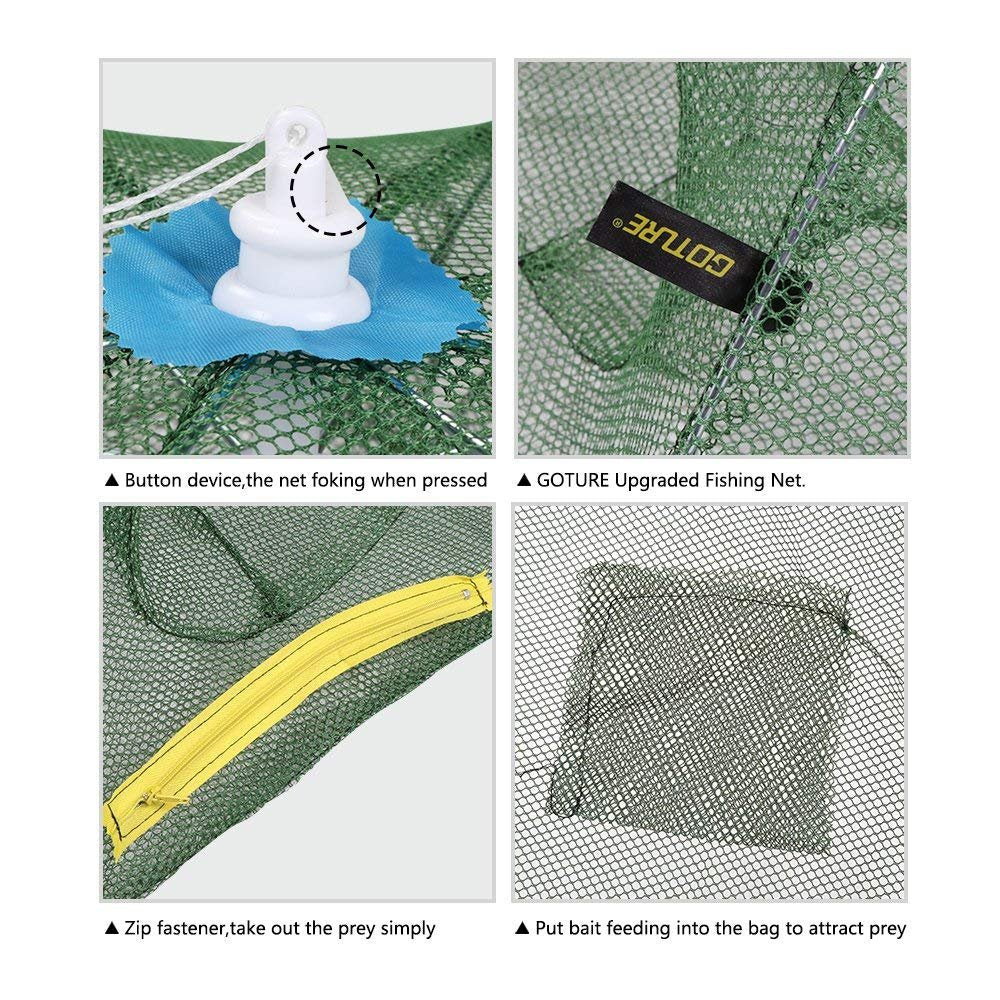 Proberos 16 Holes Folded Fishing Net with Buoy Ring 6m Rope, Fishing Trap for Catching Crab Shrimp Lobster Crayfish Crab Mesh Trap Fishing Net for River Creek