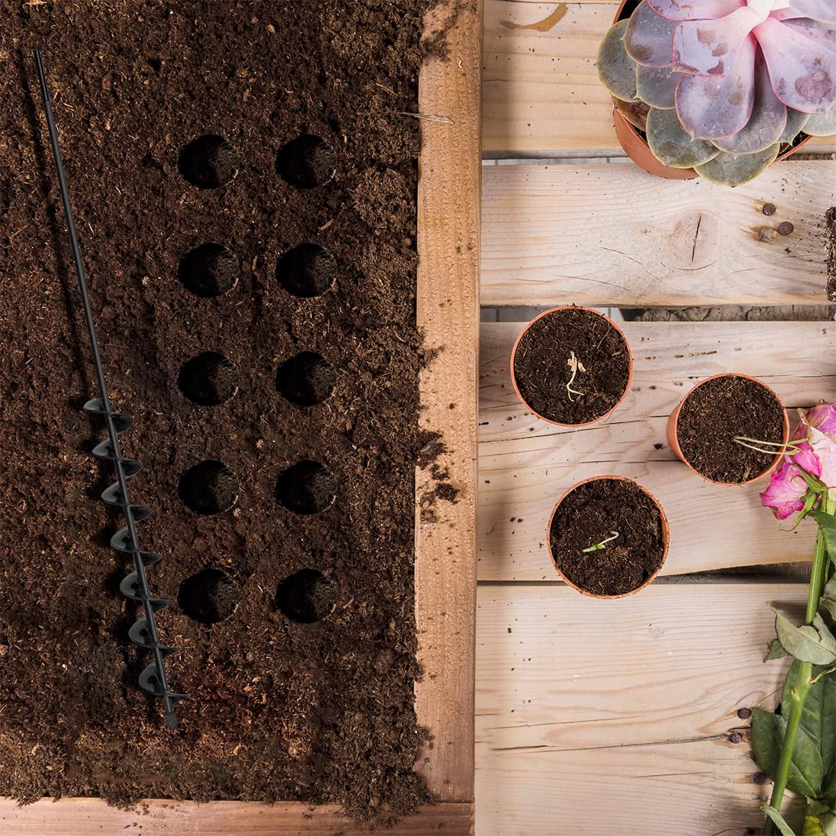 Optifit 2pcs Auger Drill Bit for Planting Gardening, 1.6 x 16In & 3.5 x 16In Twist Drill Bit, Carbon Steel Twist Drill Bit, Suit for 3/8