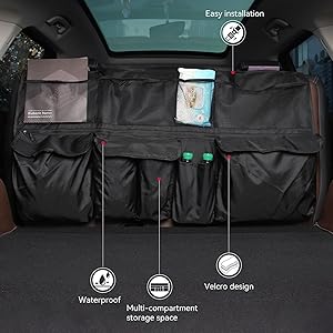 STHIRA® Car Trunk Organizer, Backseat Hanging Car Trunk Storage Box with Mesh Pockets, Waterproof Dustproof Oxford Cloth Cargo Bag Space Saver Trunk Organizer for SUV, Truck, 105x51cm