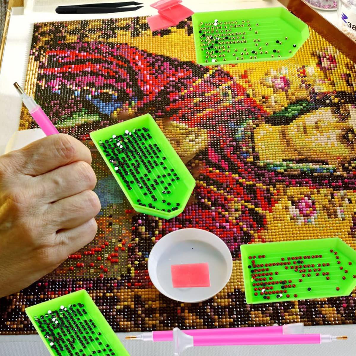 HASTHIP 14 Pcs Diamond Painting Tools Kits with Diamond Painting Trays and Pens, Beads Rhinestone Sorting Trays Kit, Diamond Art Tools, 5D Diamond Painting Accessories Kit (Without Diamonds)