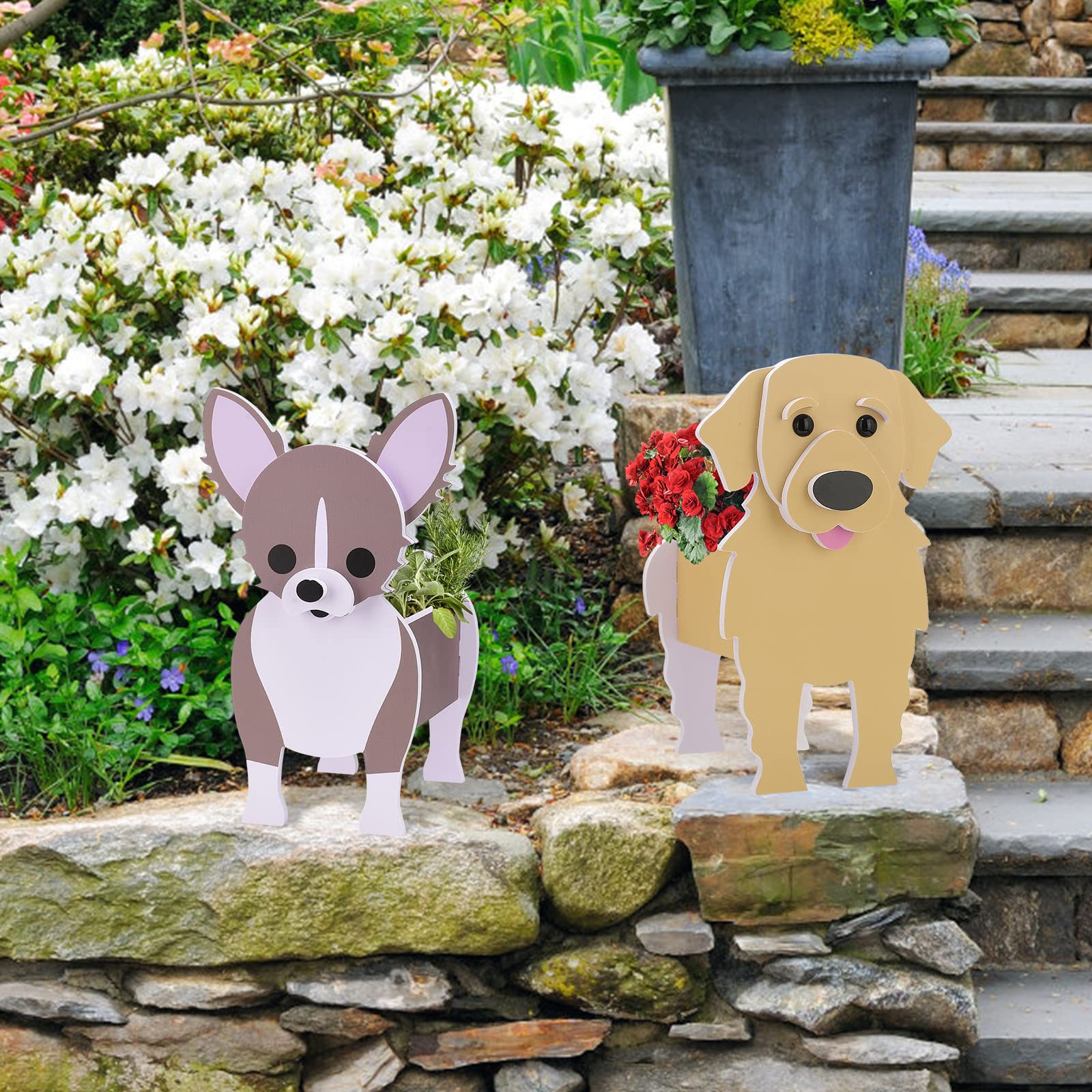 HASTHIP DIY Assembly Flower Planter Flower Pot for Garden PVC Weather-proof Balcony Flower Planter Home Decor Cute Cartoon Dog Flower Pot Standing Flower Pot Flower Planter, 24.5x13.5x18.5cm