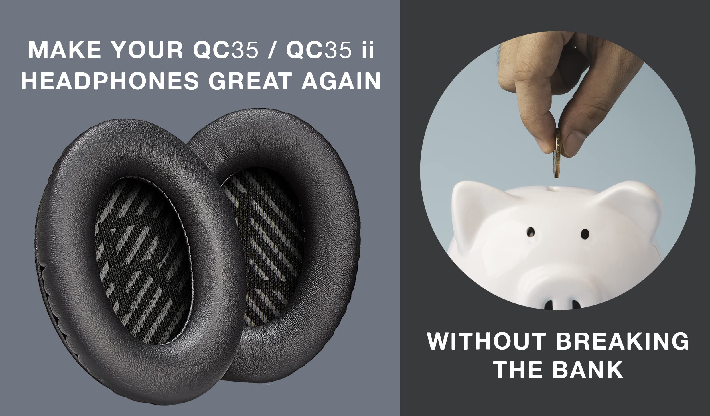 ZIBUYU Ear Pads Replacements Professional Ear Pads Cushions Replacement for Bose Quiet Comfort 35 (Bose QC35) and Quiet Comfort 35 II (Bose QC35 II) Over Ear Headphone Cushion Pad (Black) - 1 Pair