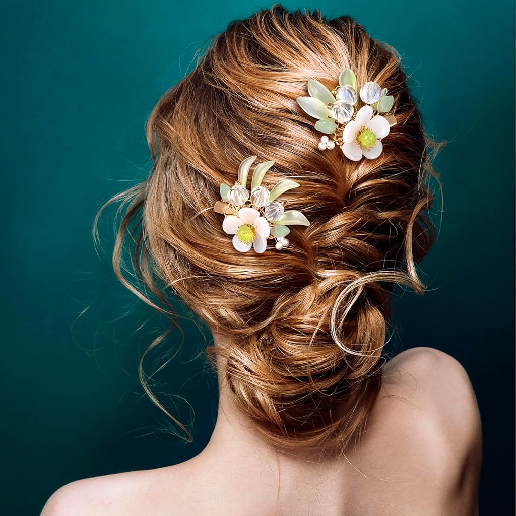 SANNIDHI® 6PCS Lily Flower Tassels Hairpin, Crystal Rhinestone Pearl Hair Clips Headpiece Retro Brides Valentines Hair Accessories Jewelry for Women Girls Updo Long Hairs