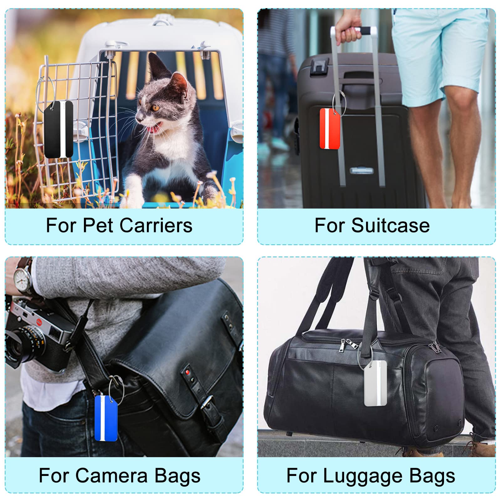 PALAY 6 Pcs Luggage Tags Aluminium Alloy Suitcase Tags Luggage Labels for Suitcases with Steel Loop 6 Colors Travel Tags for Baggage Identity ID Labels