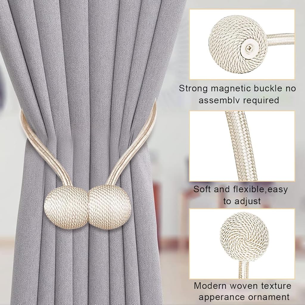 HASTHIP 10Pack Magnetic Curtain Tiebacks Curtain Tiebacks Buckles Holdbacks Holders Hooks Clip for Home Outdoor Bedroom Office Decorative Curtain, Beige