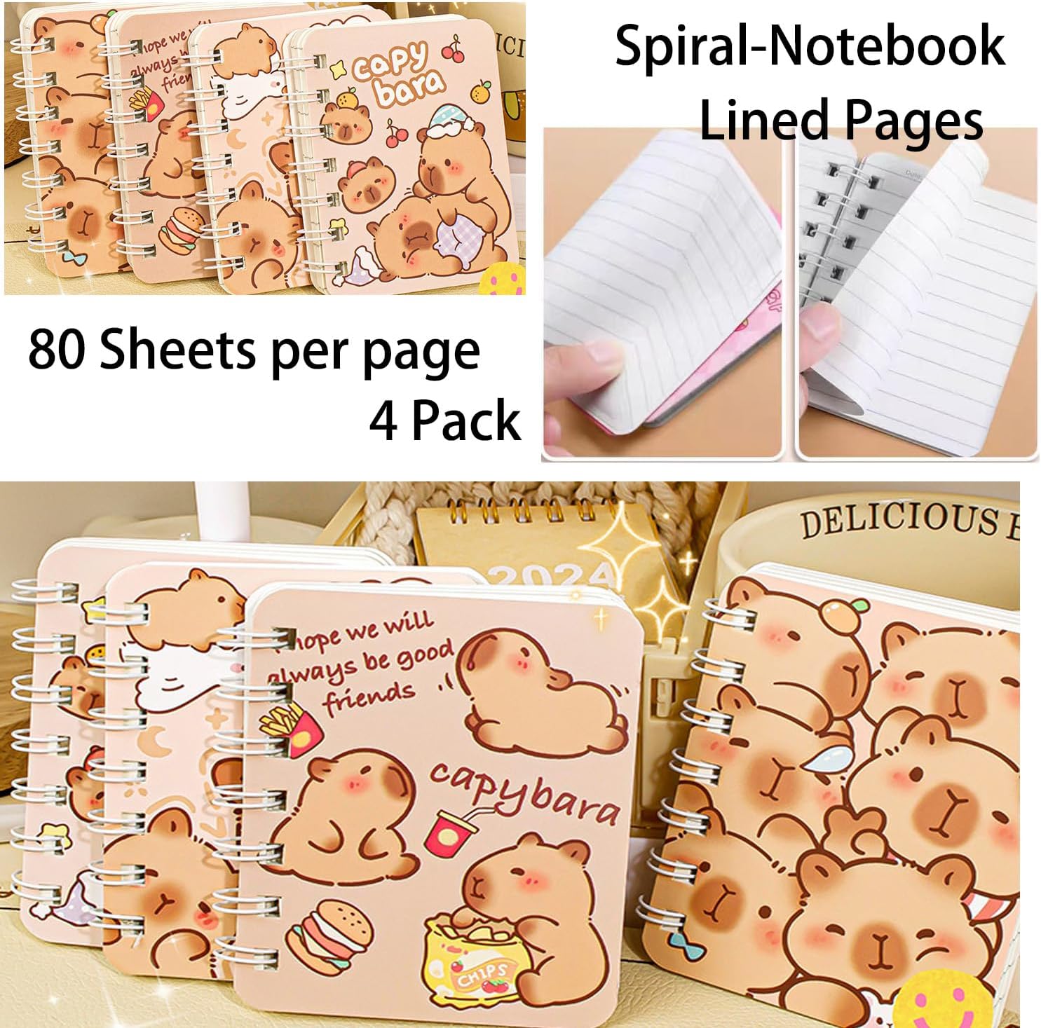 OFIFO® A7 Pocket Notebook Set of 4 5.62 x 4.13 inch Mini Notepad Cute Spiral Journal for School Office Travel Writing Gift for Kids Adults 3PCS