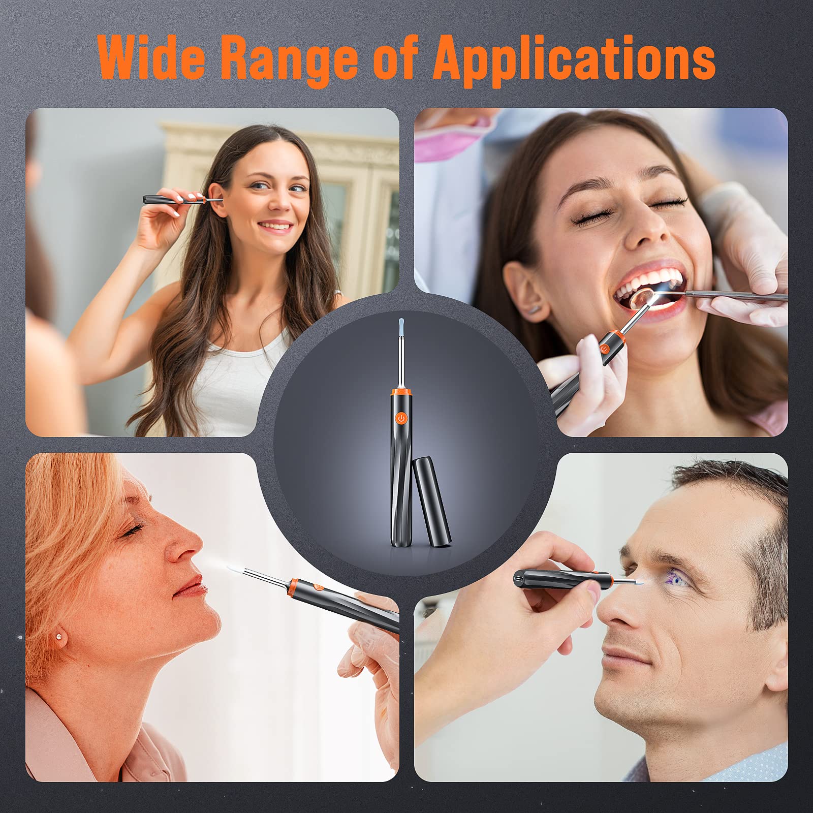 HANNEA Ear Wax Remover Tool Kit Camera with 6 Ear Spoons Ear Cleaner Tool Wireless HD Otoscope 1080P 4mm Ear Wax Cleaner Machine Led Light EarCameraforCleaning Spade Ear Cleaner Camera for IOS & Android