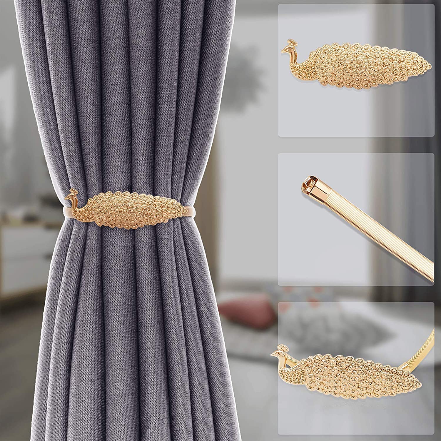 HASTHIP Curtain Tieback Set of 2 Convenient Drape Tie Backs Holdback Holder for Window Draperies Curtain Holders Tieback Wall for Home Decoration