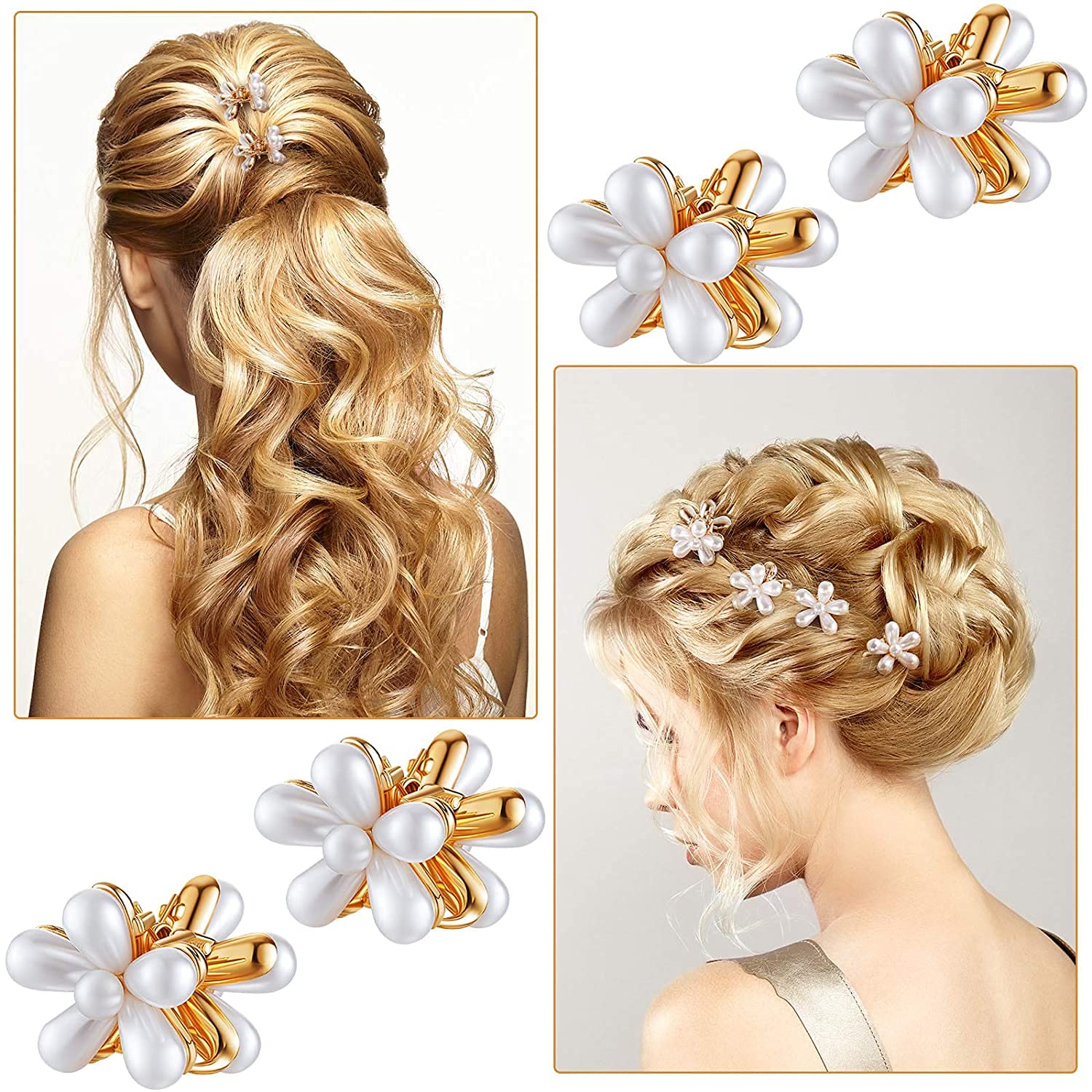 PALAY 12Pcs Small Pearl Hair Claw Clips Retro Hair Clips with Daisy Flower, Sweet Artificial Bangs Clips Decorative Hair Accessories for Women Girls