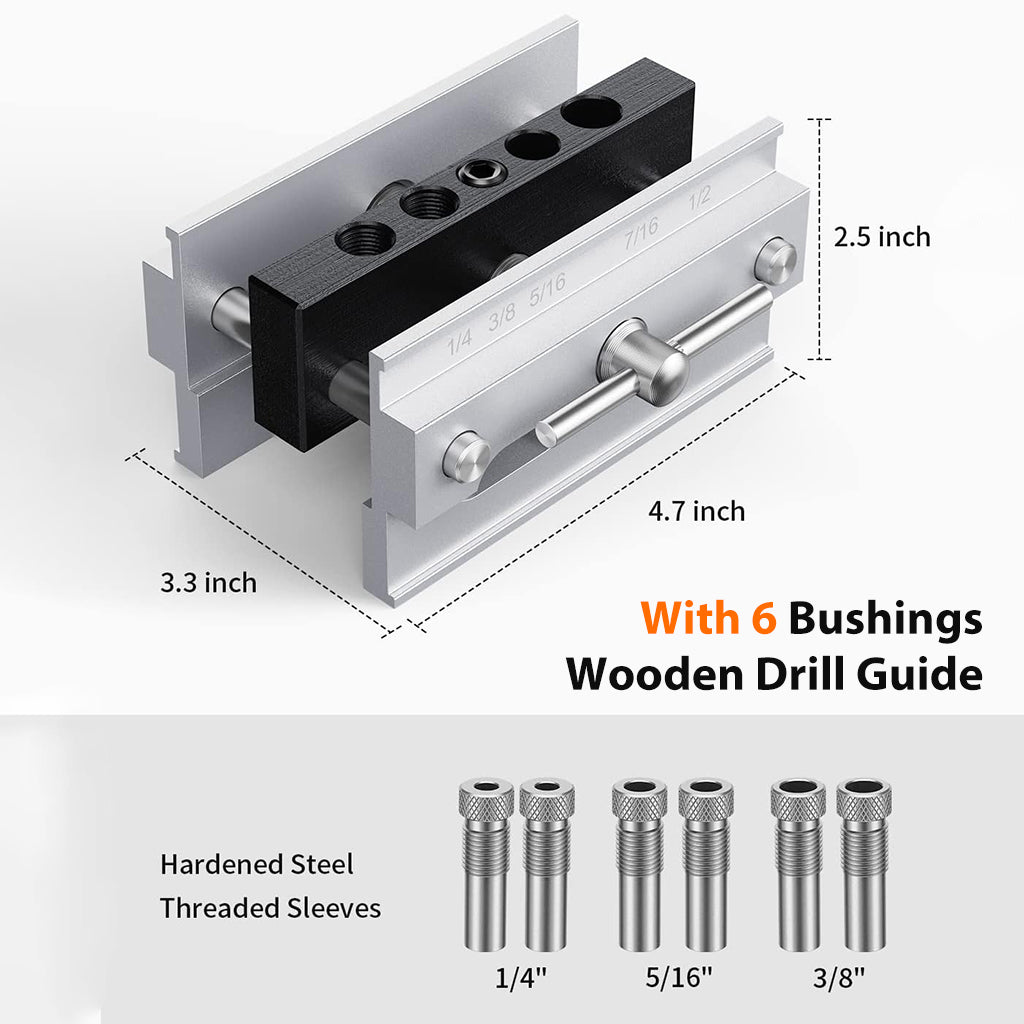 Serplex Auto Center Punch Tool Woodworking Hole Punching Guide with 6 Bushings Wooden Drill Guide Drill Jig Drill Template for Woodworking