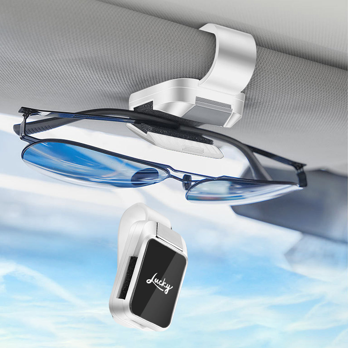STHIRA® Universal Car Sunglasses Holder Sunglasses Clip Holder for Car Sun Visor Secure Lock Sunglass Holder with One-Button Unlock, Anti-Scratch Sponge, Space-Saving Sunglass Holder for Car