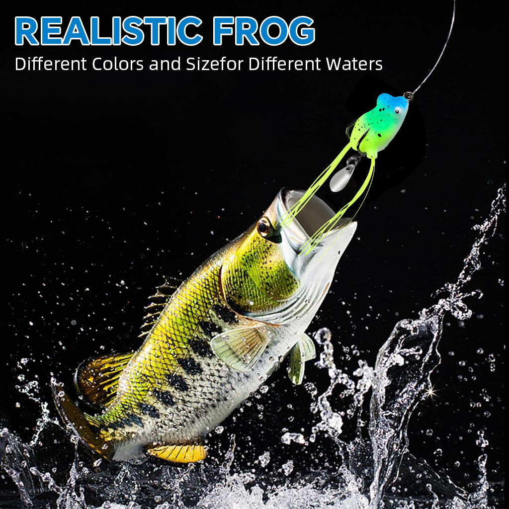 Proberos 5Pcs Fish Lures Realistic Frog Fishing Baits 3cm Tailed Froggy Baits with Shining Metal Sheet Anti-escape Sharp Barbs Soft Silicone Colorful Realistic Frog Lures
