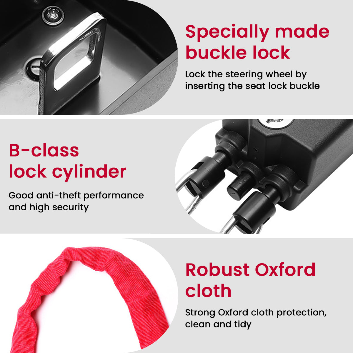 STHIRA Car Steering Wheel Lock, Lock Anti-Theft Chain Lock for Steering Wheel, with 2 Keys, Rugged Steel Steering Wheel Chain Lock, Universal Car Steering Wheel Lock