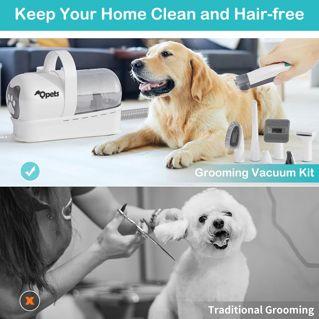 Qpets Dog Grooming Machine 7 in 1 Vacuum Dog Grooming Machine with 7 Interchangeable Heads, Dog Hair Trimmer, Shaver, Dog Nail Grinder, Hair Slicker Brush, Hair Duster Carry On Dog Grooming Machine