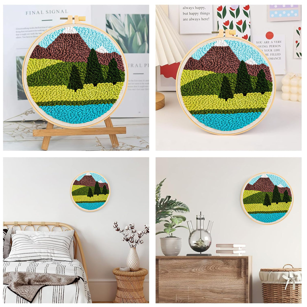 PATPAT 20x20CM DIY Tufting Art Craft Kit Cute Kuro-mi Punch Needle Kit Embroidery Kit for Beginners DIY Hoop Embroidery Kit with Embroidery Punch Needles, Hoop, DIY Art Kit Gift for Kids Adults