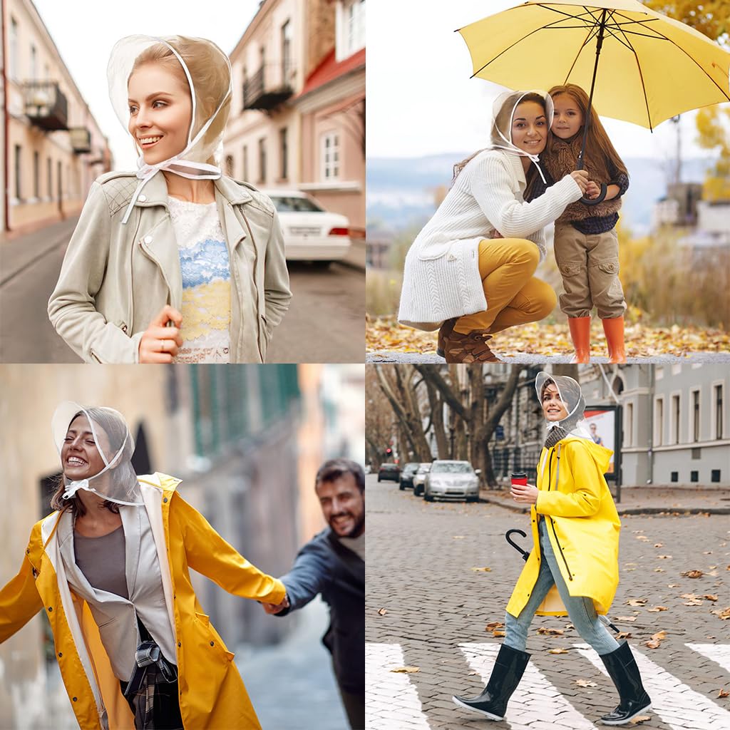 PALAY 6pcs Women Rain Bonnet Wide Brim Rain Cap Easy Tie-up Rain Cap Head Wrap Cover Transparent Rainproof PE Portable Rain Cap Rain Hat