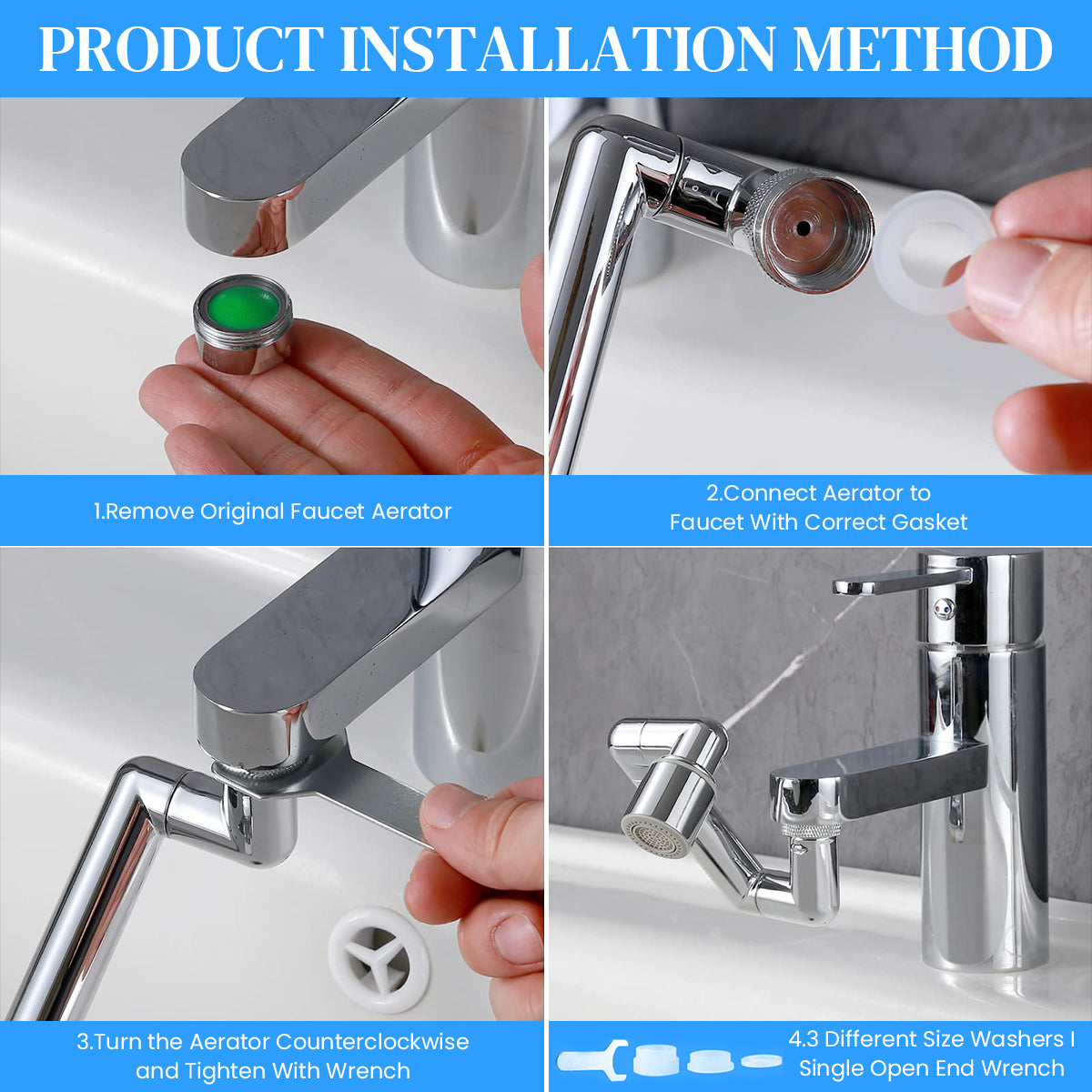 HASTHIP Pivoting Faucet Extender Sink Aerator with Retractable Arm Multi Angle Flexible Faucet Attachment Universal Extender for Kitchen, Bathroom