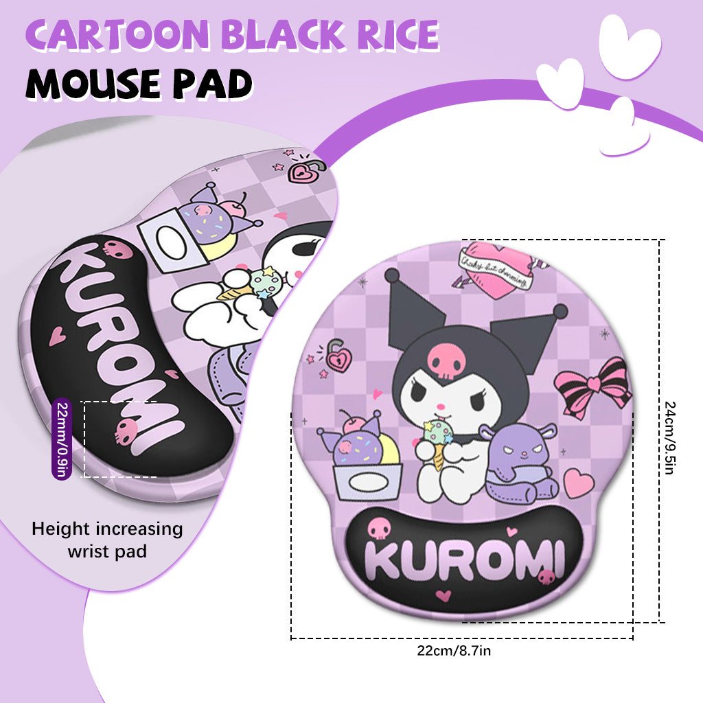 ZORBES Mouse Pad, Ergonomic Mouse Pad with Comfortable Gel Wrist Rest Support and Lycra Cloth, Cute Cartoon Kuromi Print Office Non-Slip PU Base for Easy Typing Pain Relief, Durable&Washable, 22x24cm