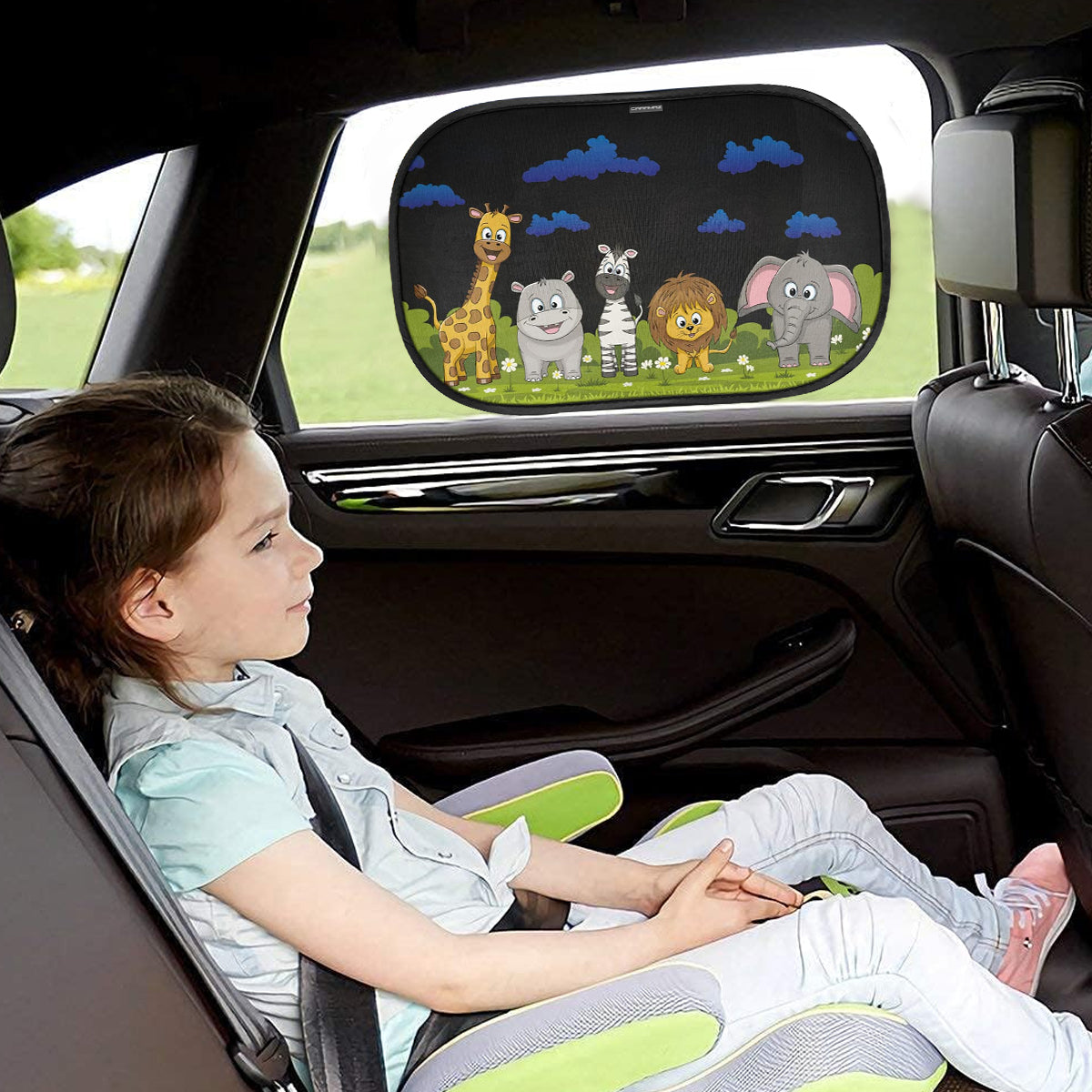STHIRA 2Pcs Car Window Sun Shade Pop-up Mesh Screen Side Window Shade Stylish Cartoon Blackout Shade UV Protection Sun Shade for Kids Universal Packable Car Window Sun Shade, 17.32x13.78 inches