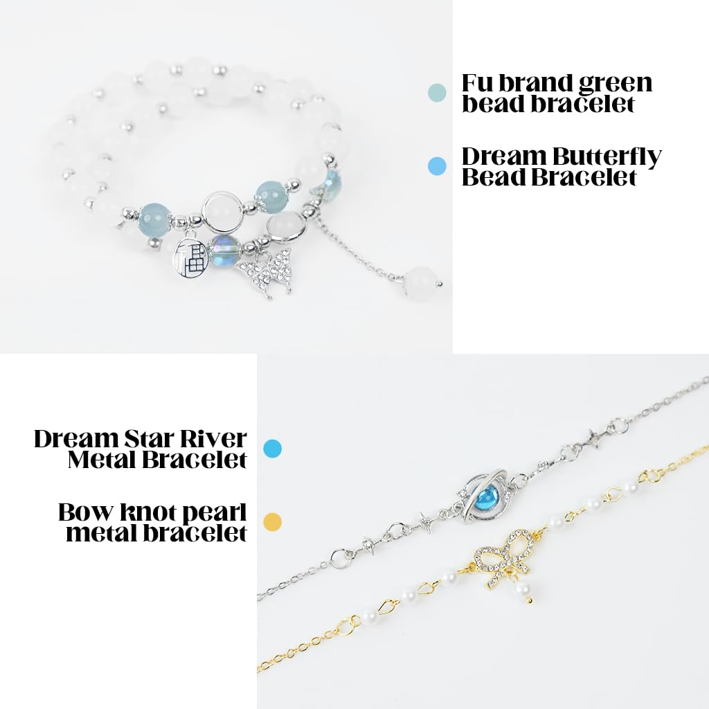SANNIDHI 4Pcs Girls Beads Bracelets Kit Chain Bracelets Beaded Bracelets Dreamy Glass Beaded Bracelets Layered Chain Bracelets Friendship Bracelet Women Girls Bracelet Jewelry Gift