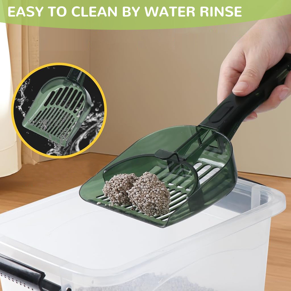 Qpets Cat Litter Scoop, Plastic Cat Litter Scoop Retractable Push Shovel Design Cat Litter Scoop Sieve Cat Litter Cleaning Scoop