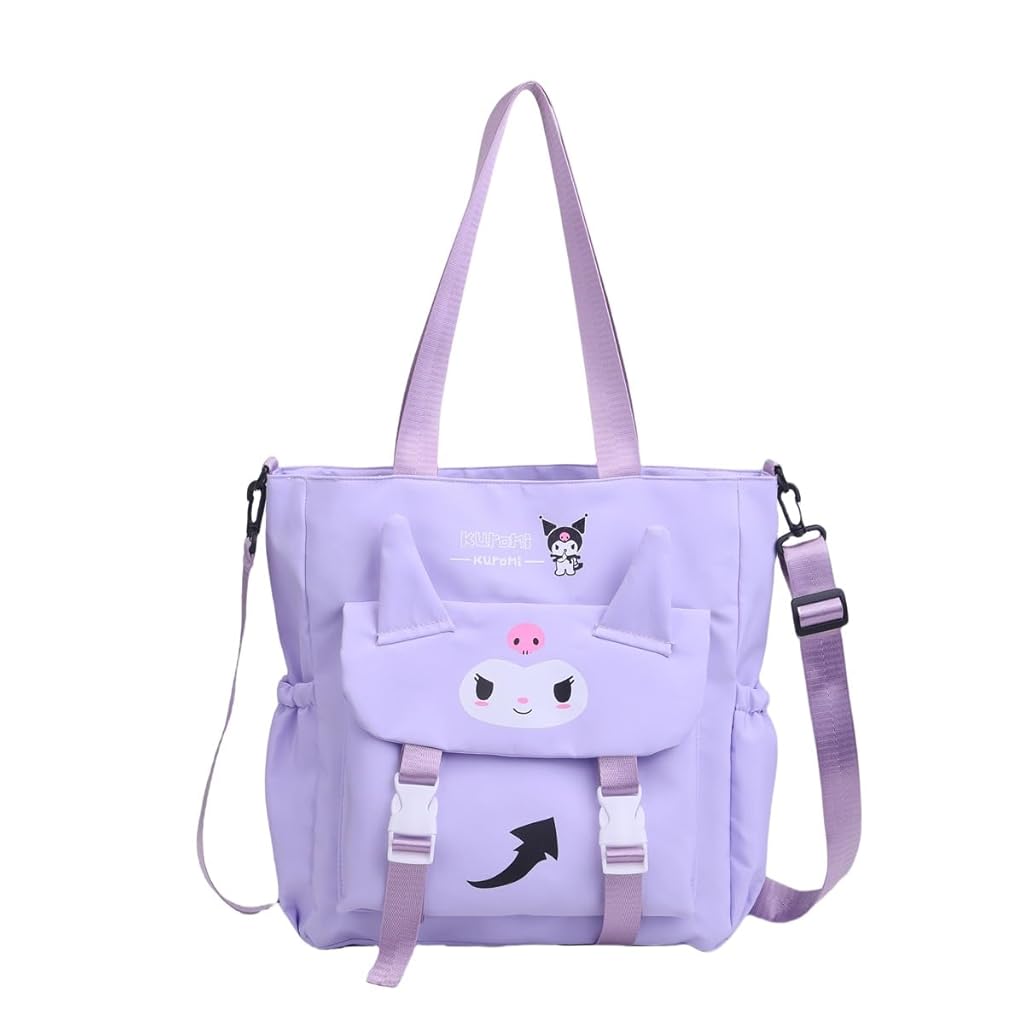 Climberty Kawaii Tote Bag for Girls Kuromi Nylon Shoulder Bag School Girls Book Bag Casual Hand Bag with Removable Shoulder Strap Travel Shoulder Bag Birthday Gift Christmas Gift for Kids, 30x32x9cm