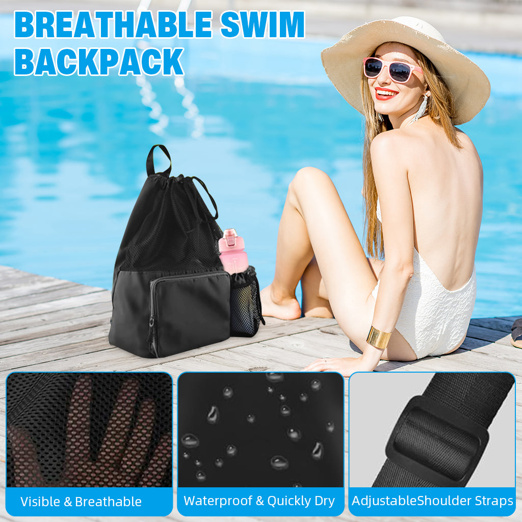 ZORBES Drawstring Swimming Bag Quick Dry Mesh Beach Bag Backpack Swimming Gear Bag Lightweight Drawstring Bag Multifunctional Outdoor Bag for Riding, Hiking, Swimming, Camping, 30L